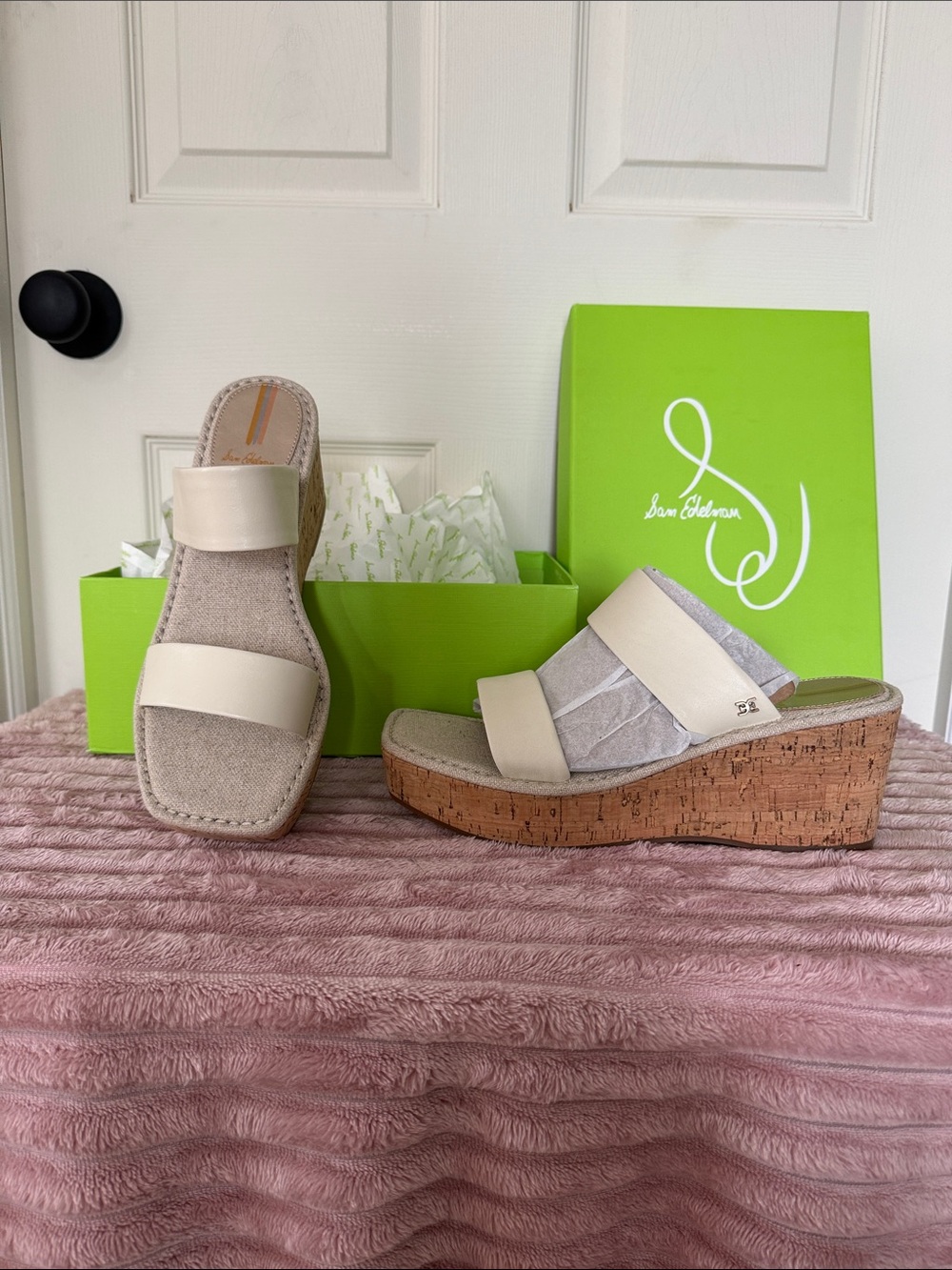 Sam Edelman Cream Cork Wedge Slide Sandals